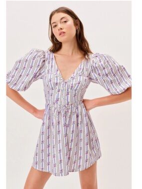 FOR LOVE & LEMONS Stripe Floral Print Mini Dress Size Small